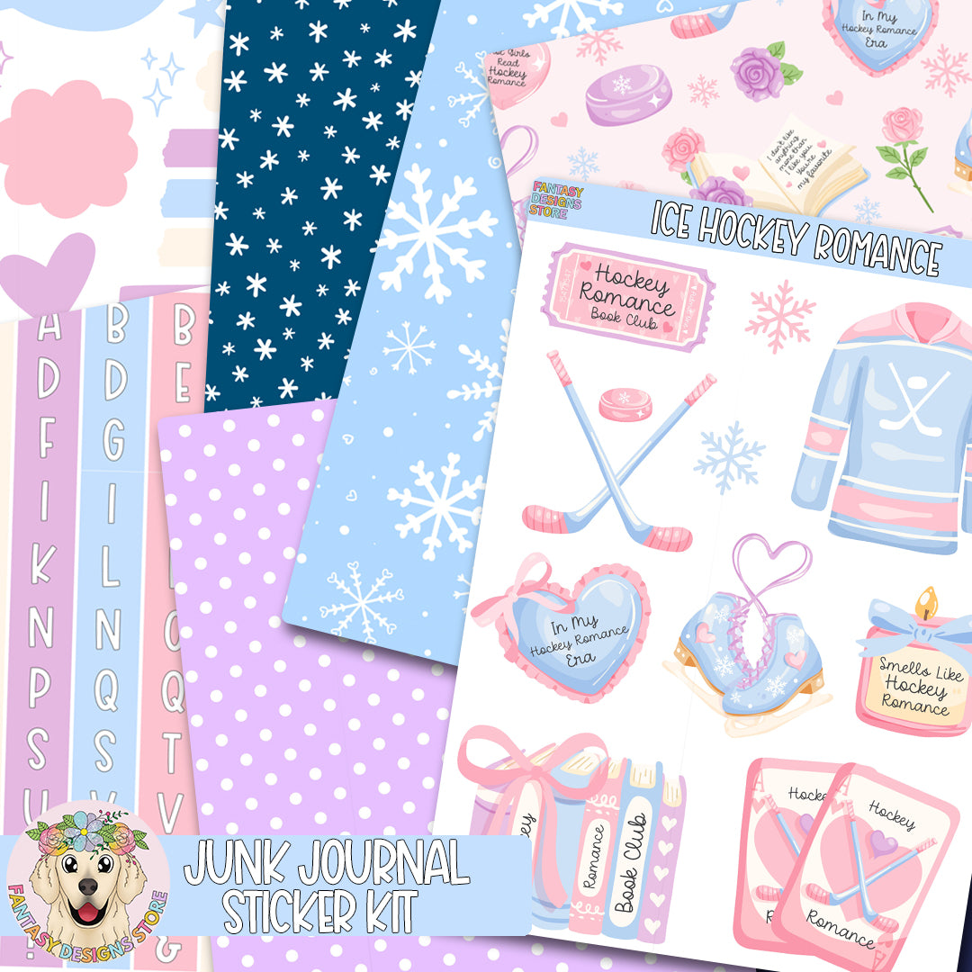 Ice Hockey Romance Junk Journal Sticker Kit