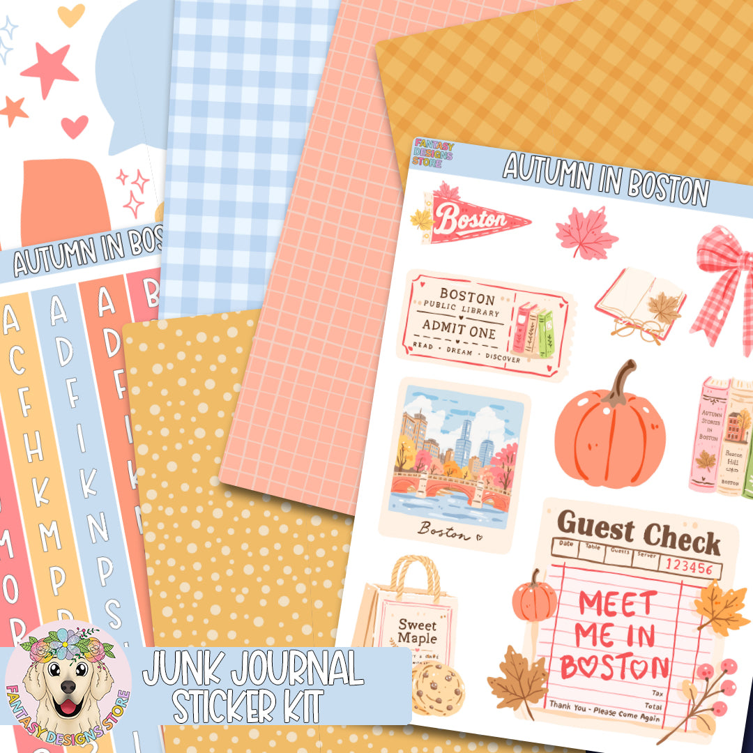 Autumn in Boston Junk Journal Sticker Kit