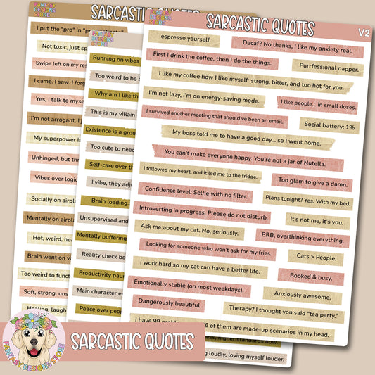 Sarcastic Quote Stickers for Journaling